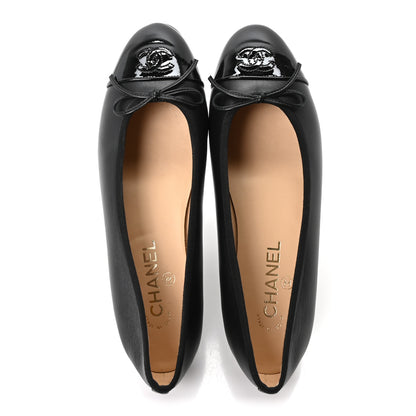 Chanel Lambskin Patent Cap Toe Ballerina Flats 39.5 Black 2 of 10