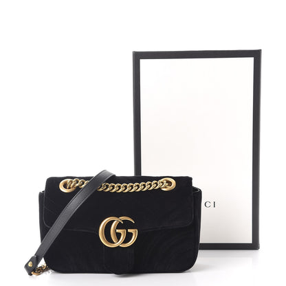 Gucci Velvet Matelasse Mini GG Marmont Shoulder Bag Black 9 of 9