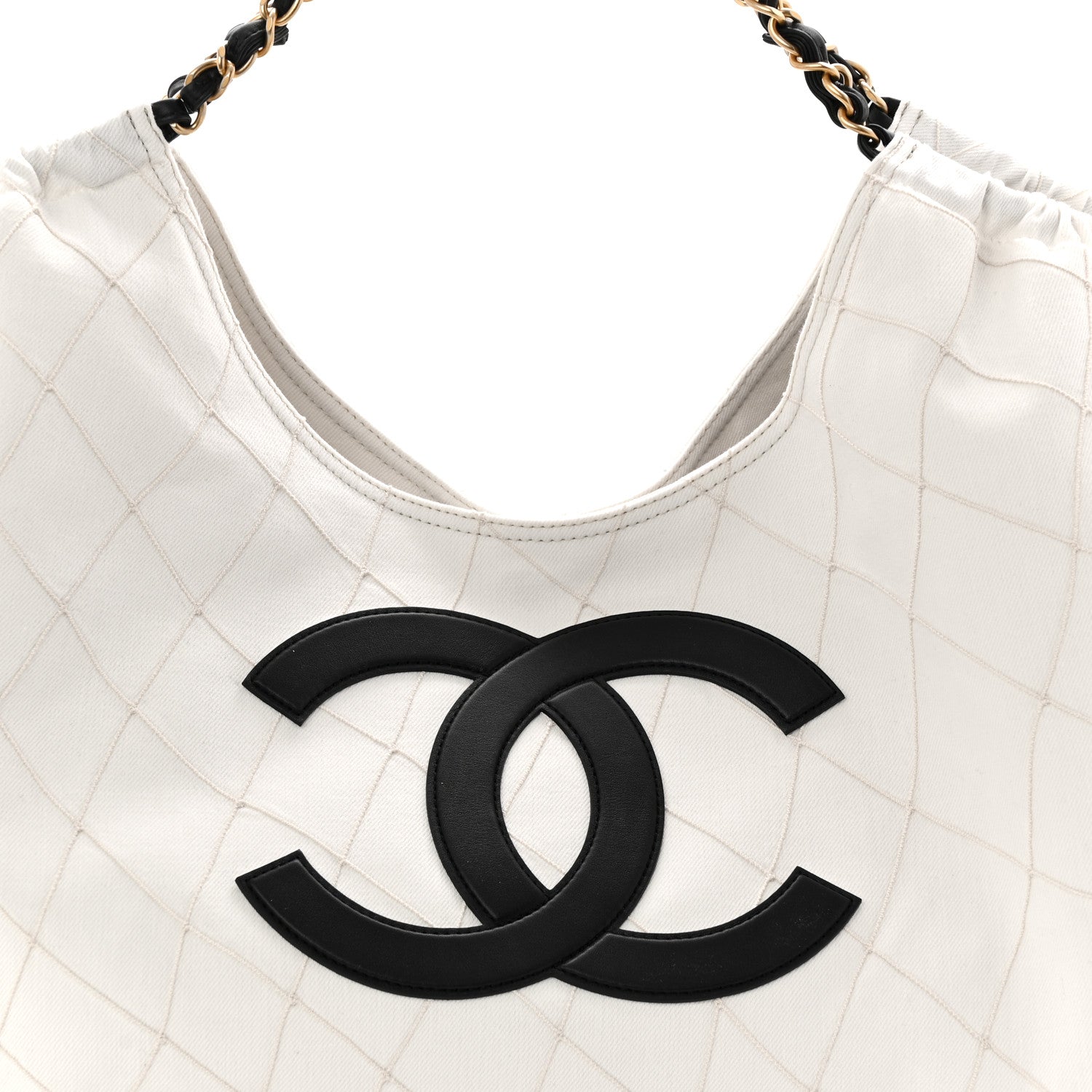 Chanel Denim Calfskin Quilted Coco Beach Small Shopping Tote White Black 9 of 11