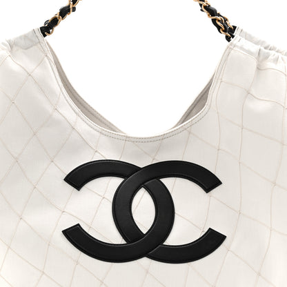 Chanel Denim Calfskin Quilted Coco Beach Small Shopping Tote White Black 9 of 11