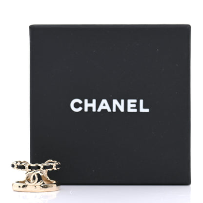 Chanel Metal Lambskin Chain CC Ring 7.25 Gold Black 5 of 5