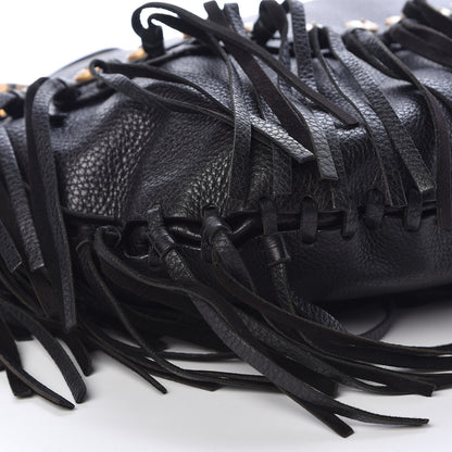 Valentino Garavani Grained Calfskin C-Rockee Fringe Hobo Black 8 of 19