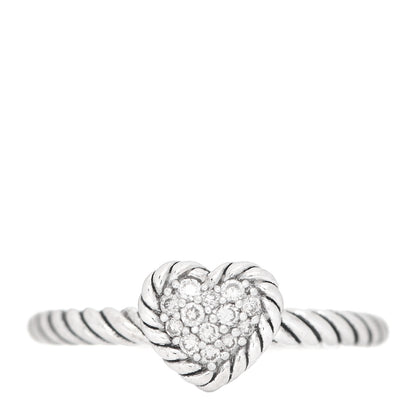 David Yurman Sterling Silver Diamond Cable Classics Heart Ring 52 6 1 of 5