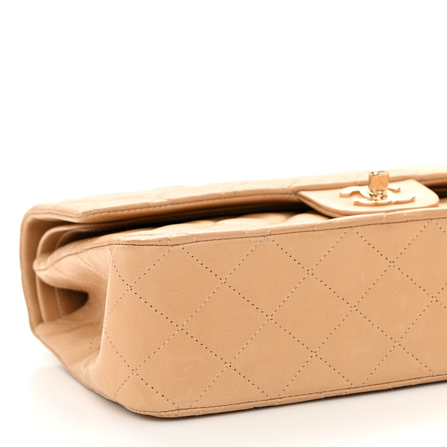 Lambskin Quilted Small Double Flap Beige