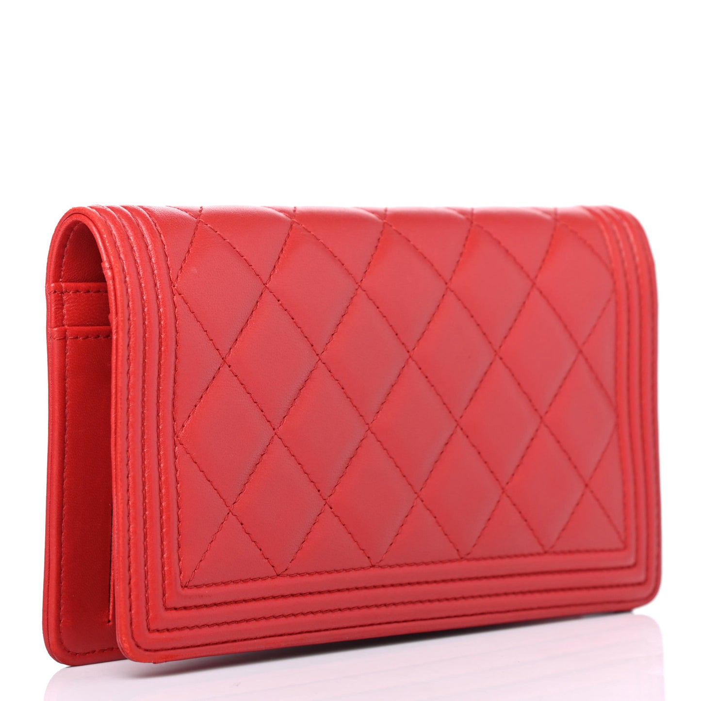 Lambskin Quilted Boy Yen Wallet Red