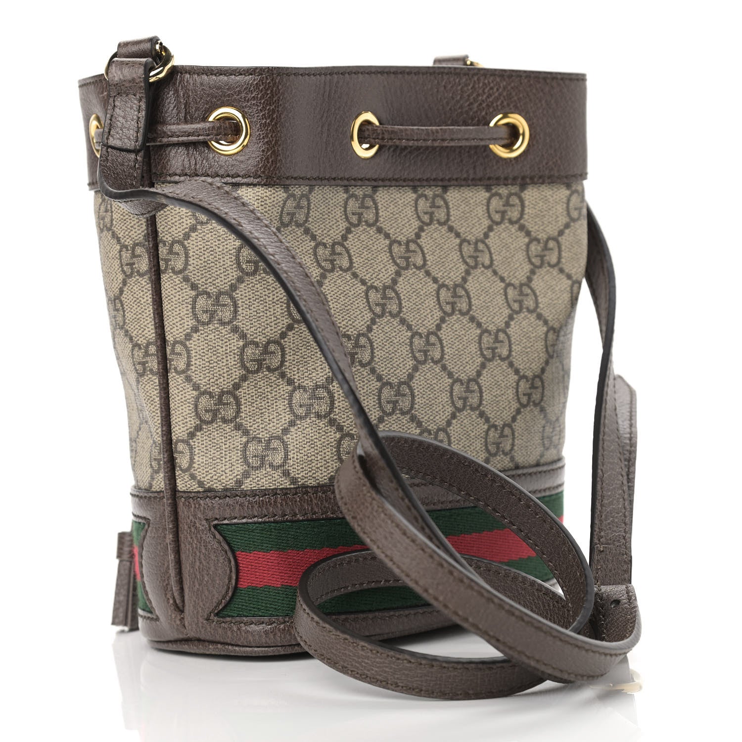 Gucci GG Supreme Monogram Web Mini Ophidia Bucket Bag Brown 3 of 11