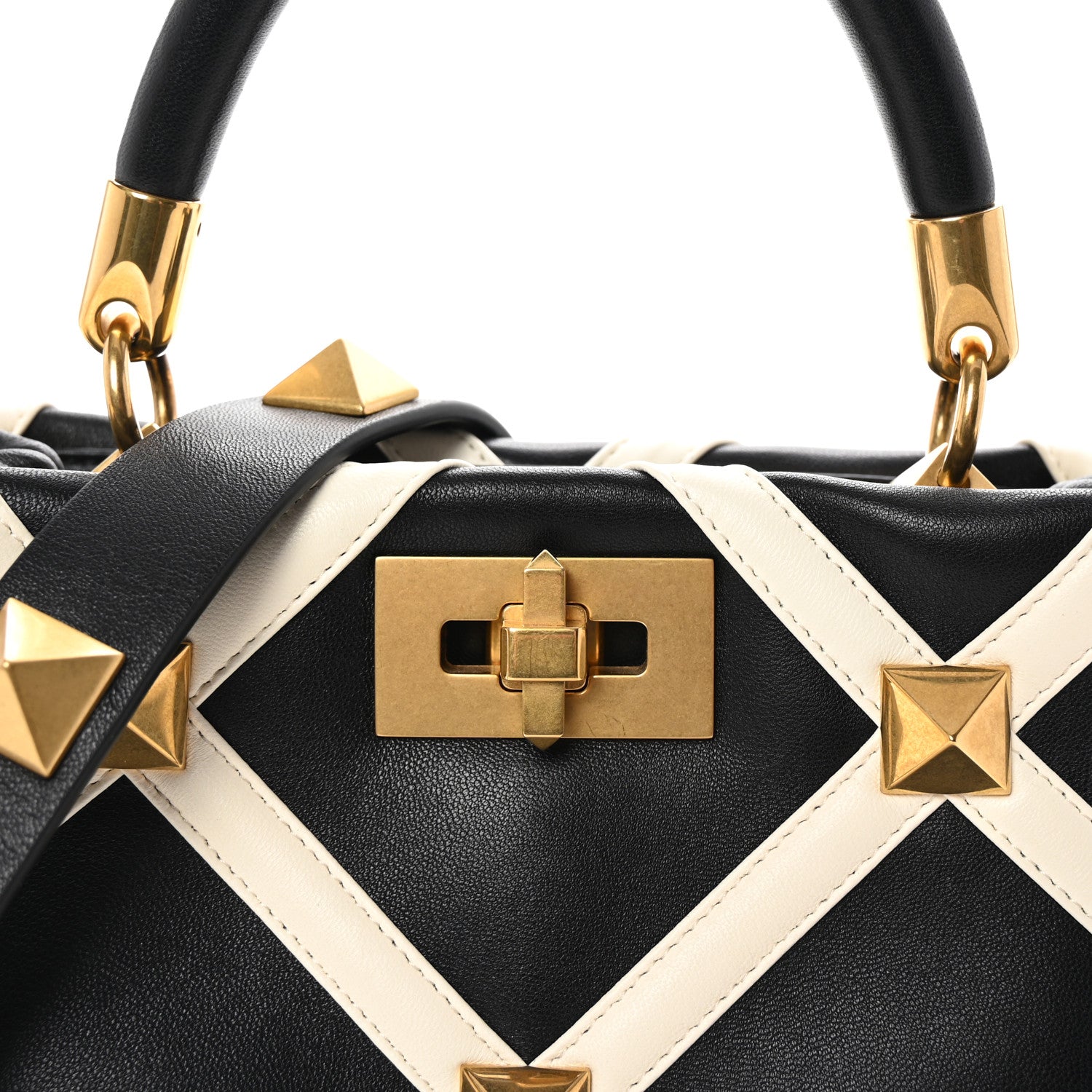 Valentino Garavani Nappa Small Roman Stud The Handle Bag Black Ivory 7 of 9
