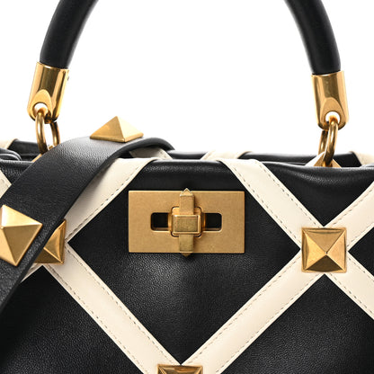 Valentino Garavani Nappa Small Roman Stud The Handle Bag Black Ivory 7 of 9