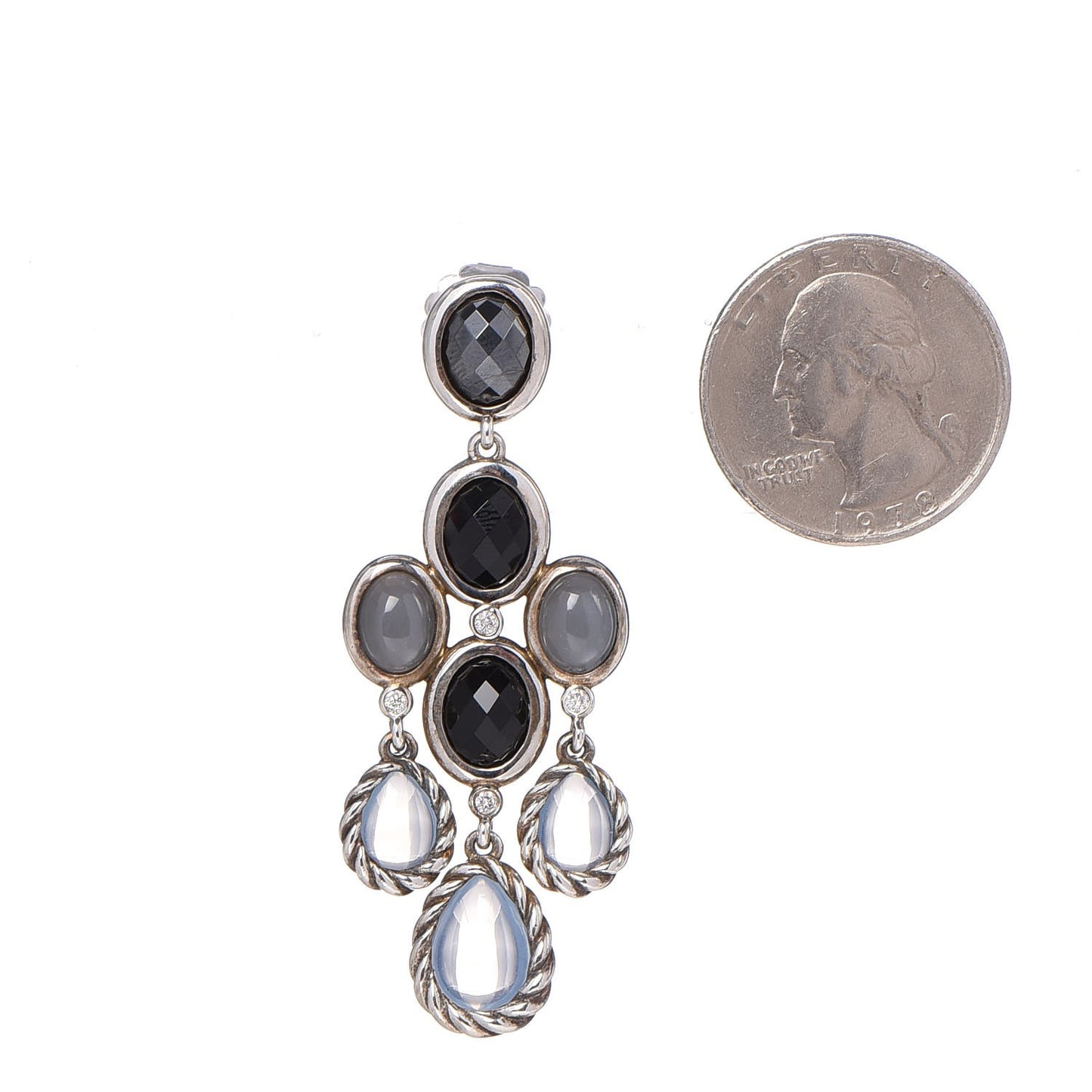 Sterling Silver Onyx Hematite Diamond Chatelaine Chandelier Earrings
