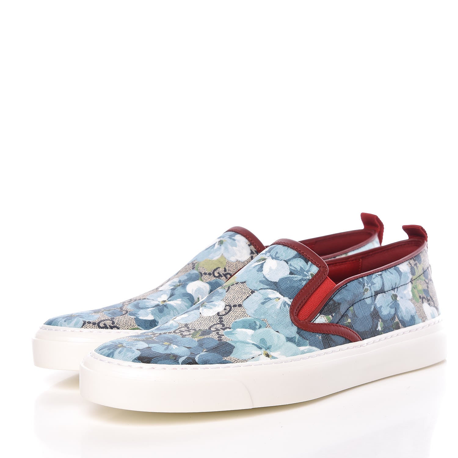 Gucci GG Supreme Monogram Blooms Womens Slip On Sneakers 40.5 Beige Blue Navy Red 3 of 10