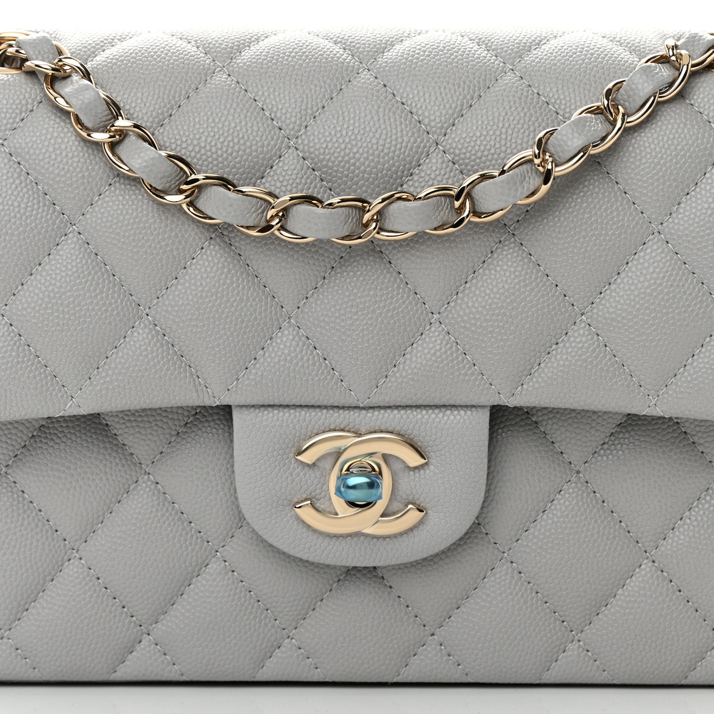 Caviar Quilted Small Double Flap Grey