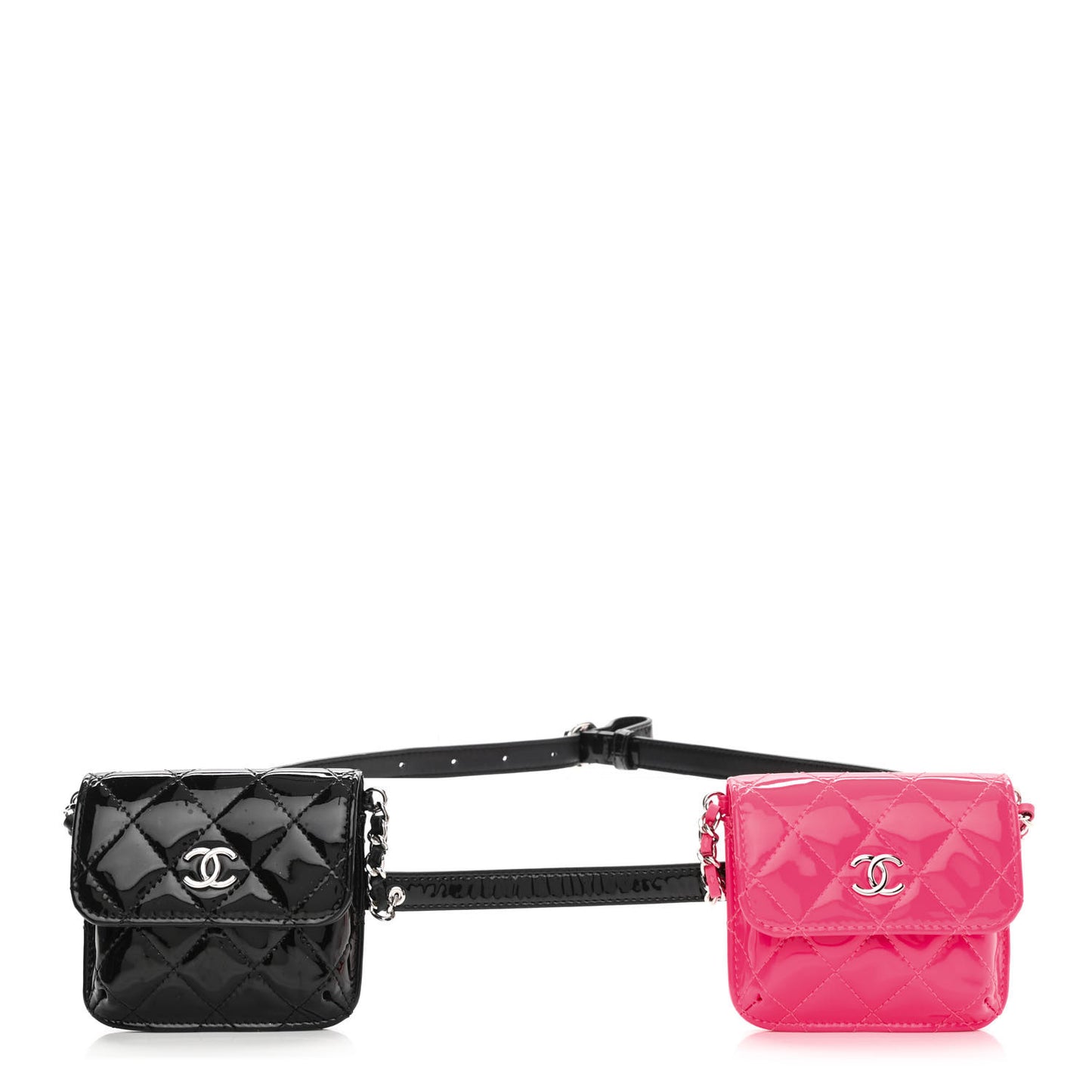 Patent Quilted Belt In Love Double Mini Flap Waist Bag Black Pink