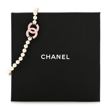 Chanel Pearl Enamel CC Choker Necklace Gold White Pink 6 of 6