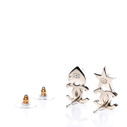 Chanel Crystal Pearl Charming Winter CC Star Heart Earrings Gold 4 of 4
