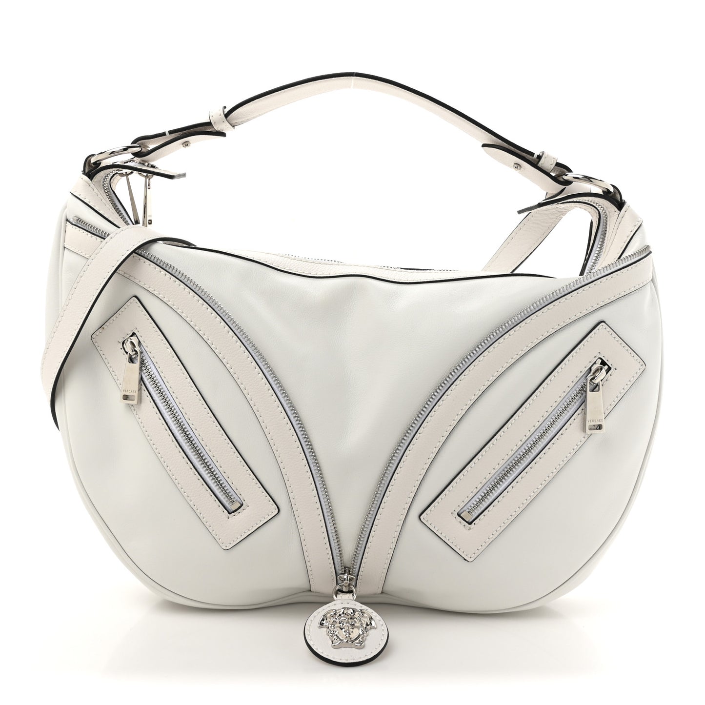 Calfskin Medium Repeat Zip Hobo Optical White