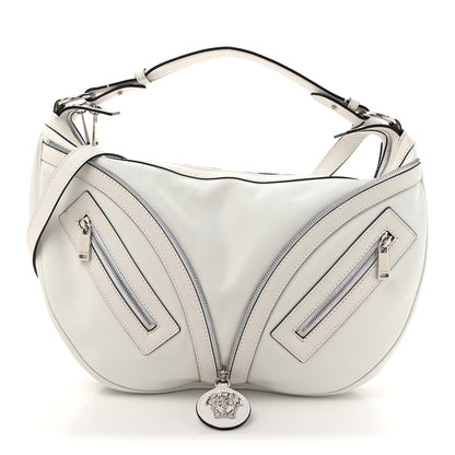 Versace Calfskin Medium Repeat Zip Hobo Optical White 1 of 9
