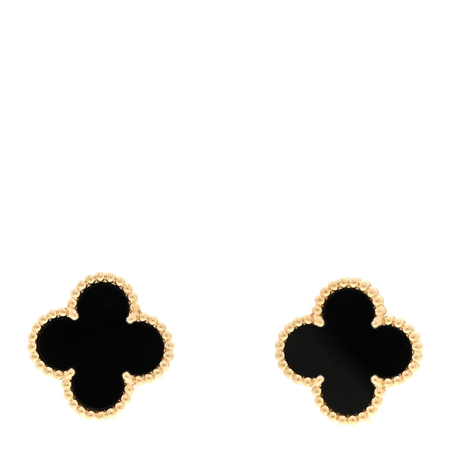 18K Yellow Gold Black Onyx Vintage Alhambra Earrings