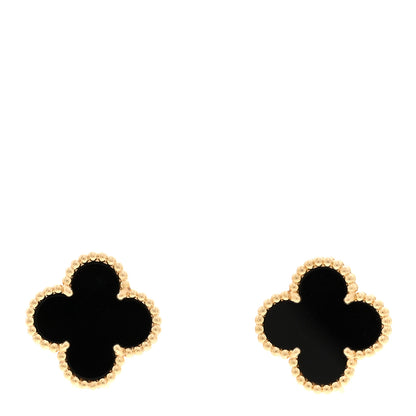 Van Cleef & Arpels 18K Yellow Gold Black Onyx Vintage Alhambra Earrings 1 of 5