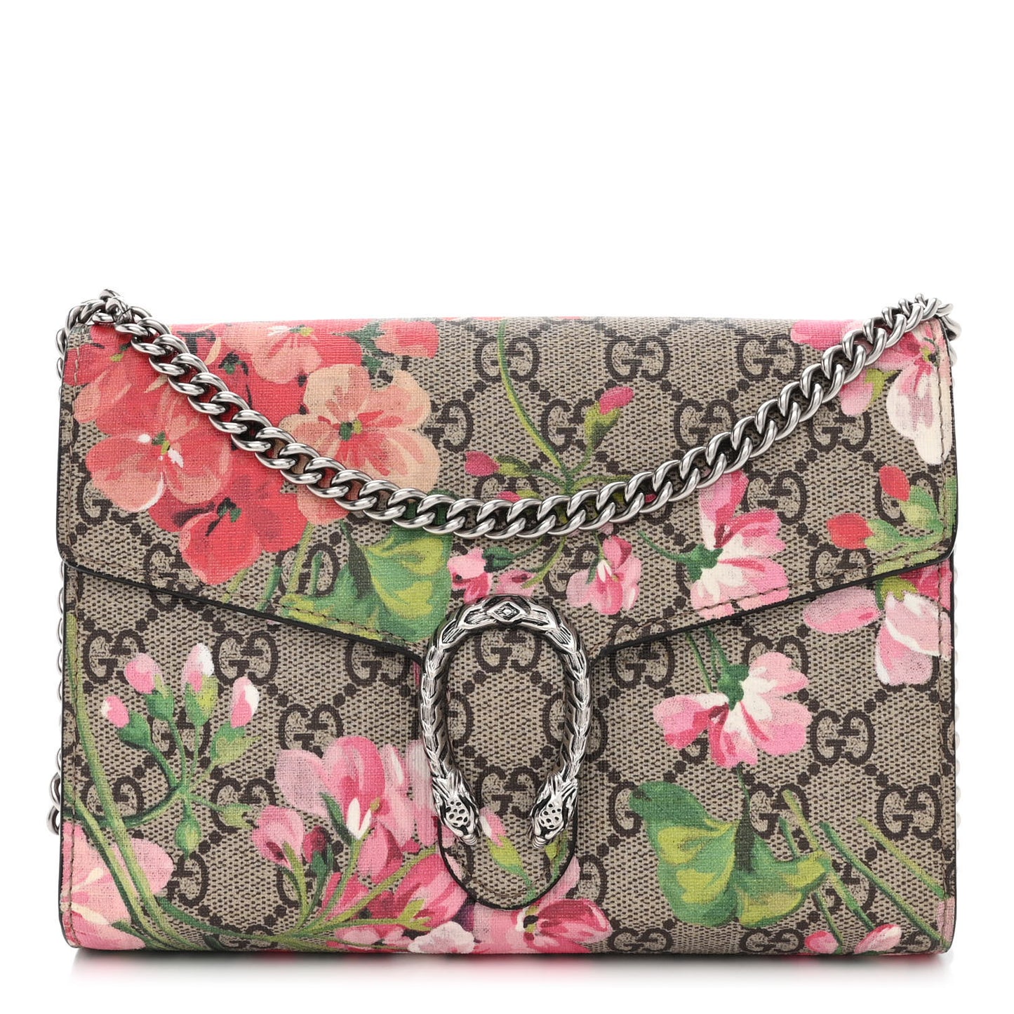 GG Supreme Monogram Blooms Mini Dionysus Chain Wallet Beige Multicolor Dry Rose