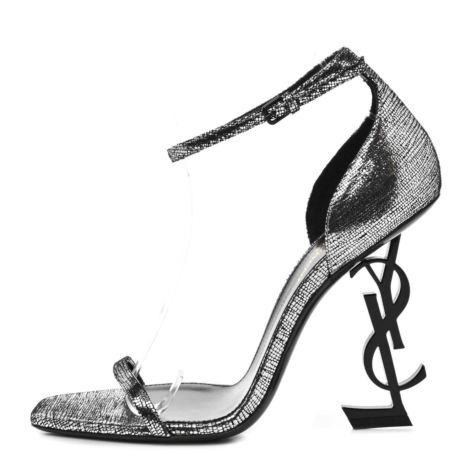 Saint Laurent Metallic Calfskin Opyum 110 Sandals 38.5 Argento 1 of 7