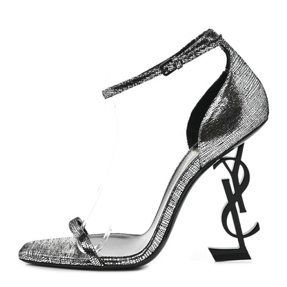 Saint Laurent Metallic Calfskin Opyum 110 Sandals 38.5 Argento 1 of 7
