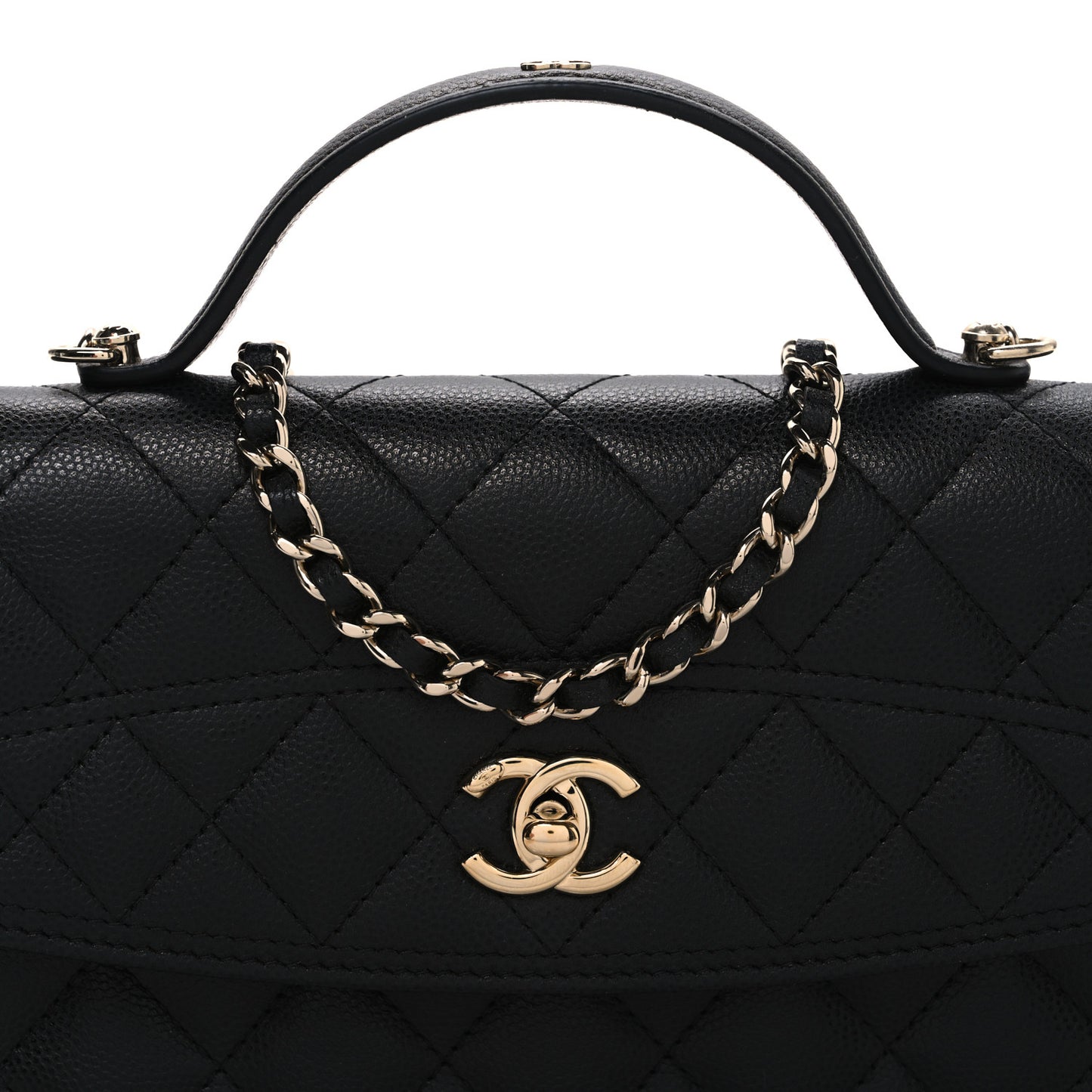 Caviar Quilted Trendy Handle Clutch With Chain Black