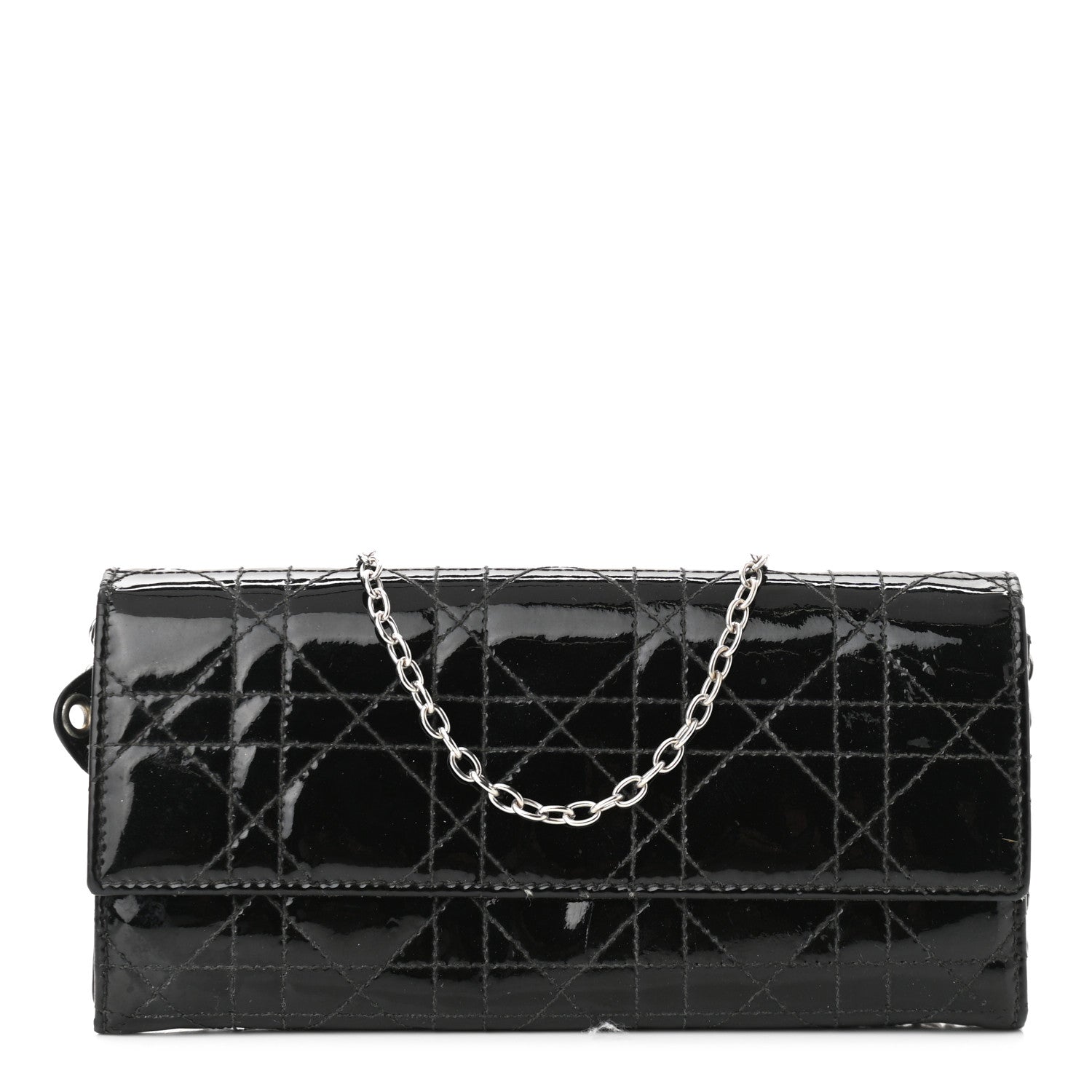 Christian Dior Patent Cannage Rendez-vous Chain Wallet Black 1 of 9