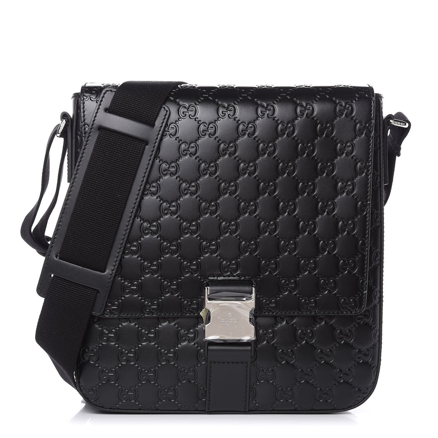 Guccissima Signature Single Buckle Flap Messenger Bag Black