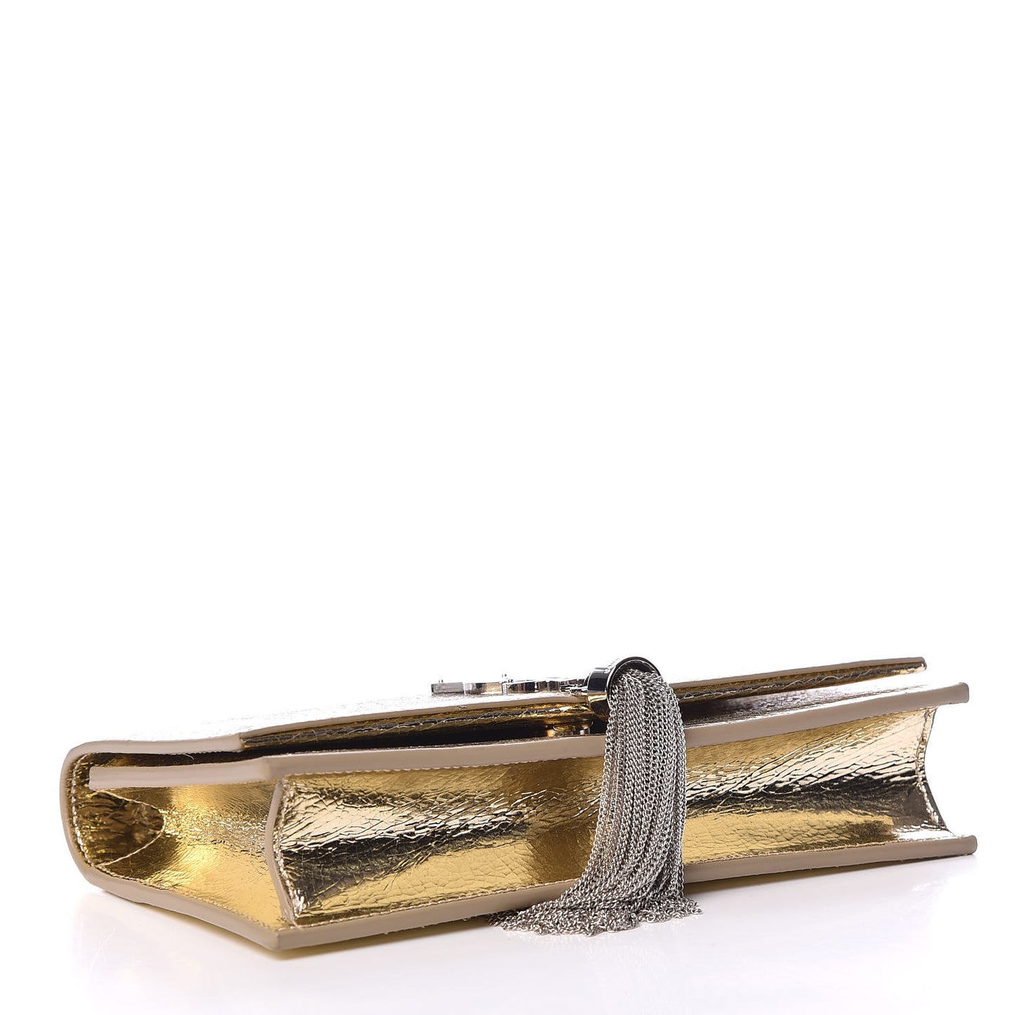 Metallic Crackled Calfskin Kate Monogram Tassel Chain Wallet Gold