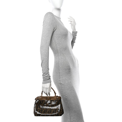 Fendi Vitello Catalan Mirror Sequin FF 1974 Embroidered Mini Peekaboo Iconic Satchel Tobacco Moro Sand Black 2 of 11