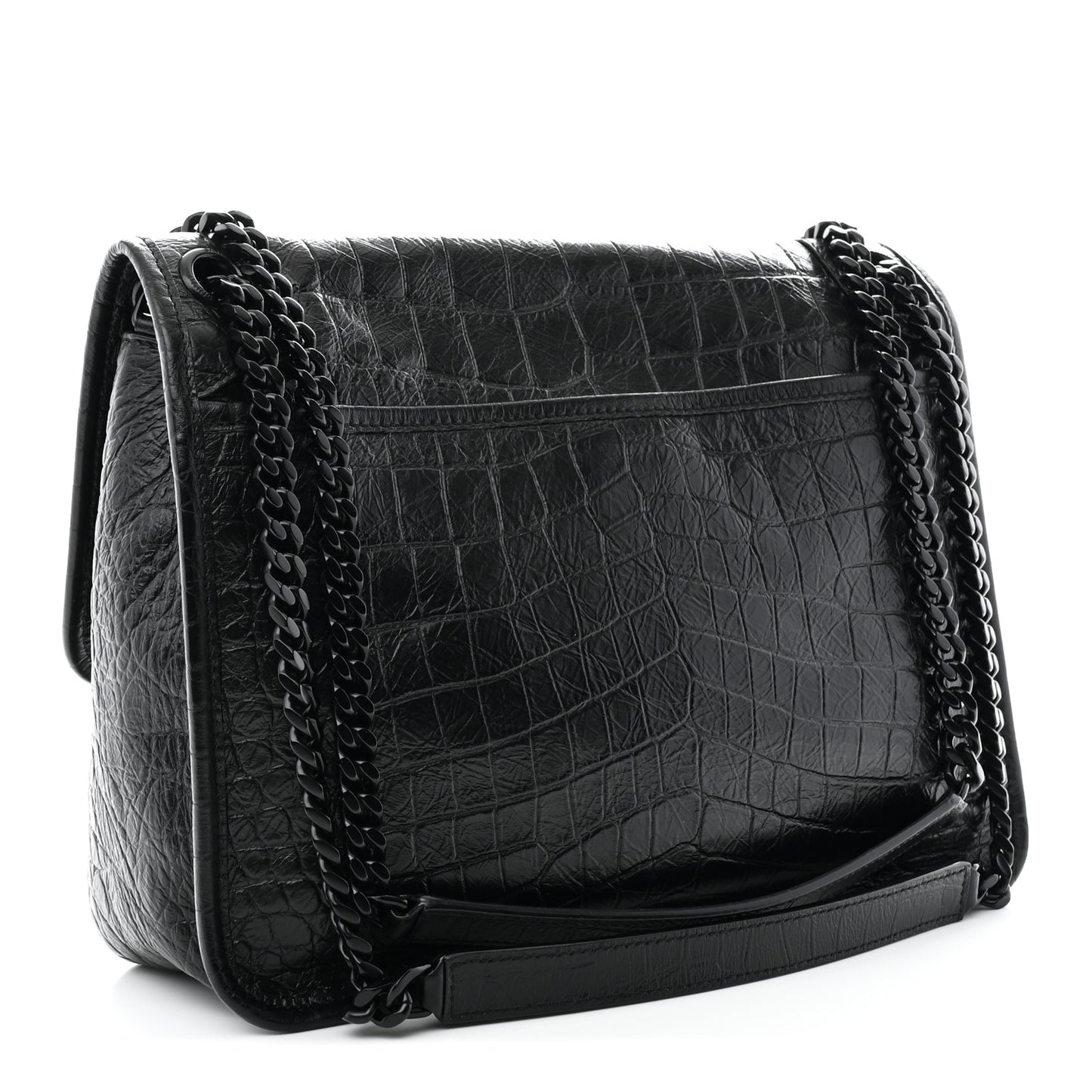 Crocodile Embossed Lambskin Monogram Medium Niki Chain Satchel Black