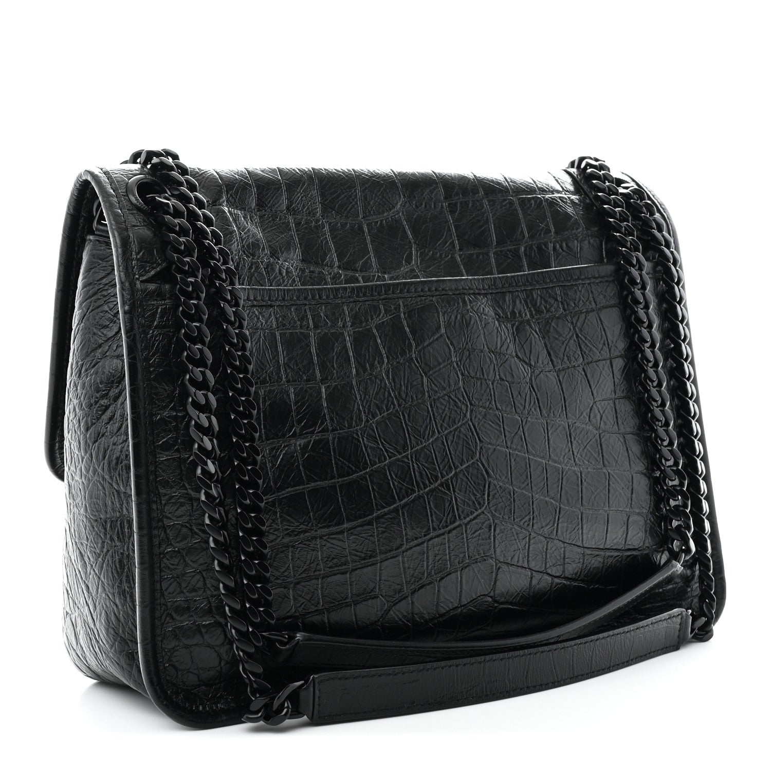 Saint Laurent Crocodile Embossed Lambskin Monogram Medium Niki Chain Satchel Black 3 of 10
