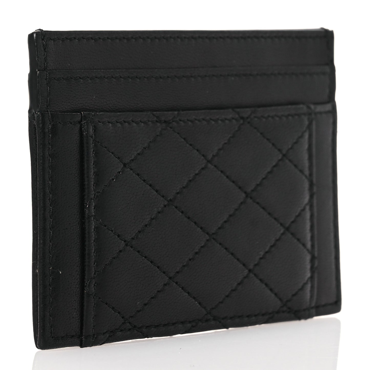 Lambskin Quilted Gaby Credit Card Case Black