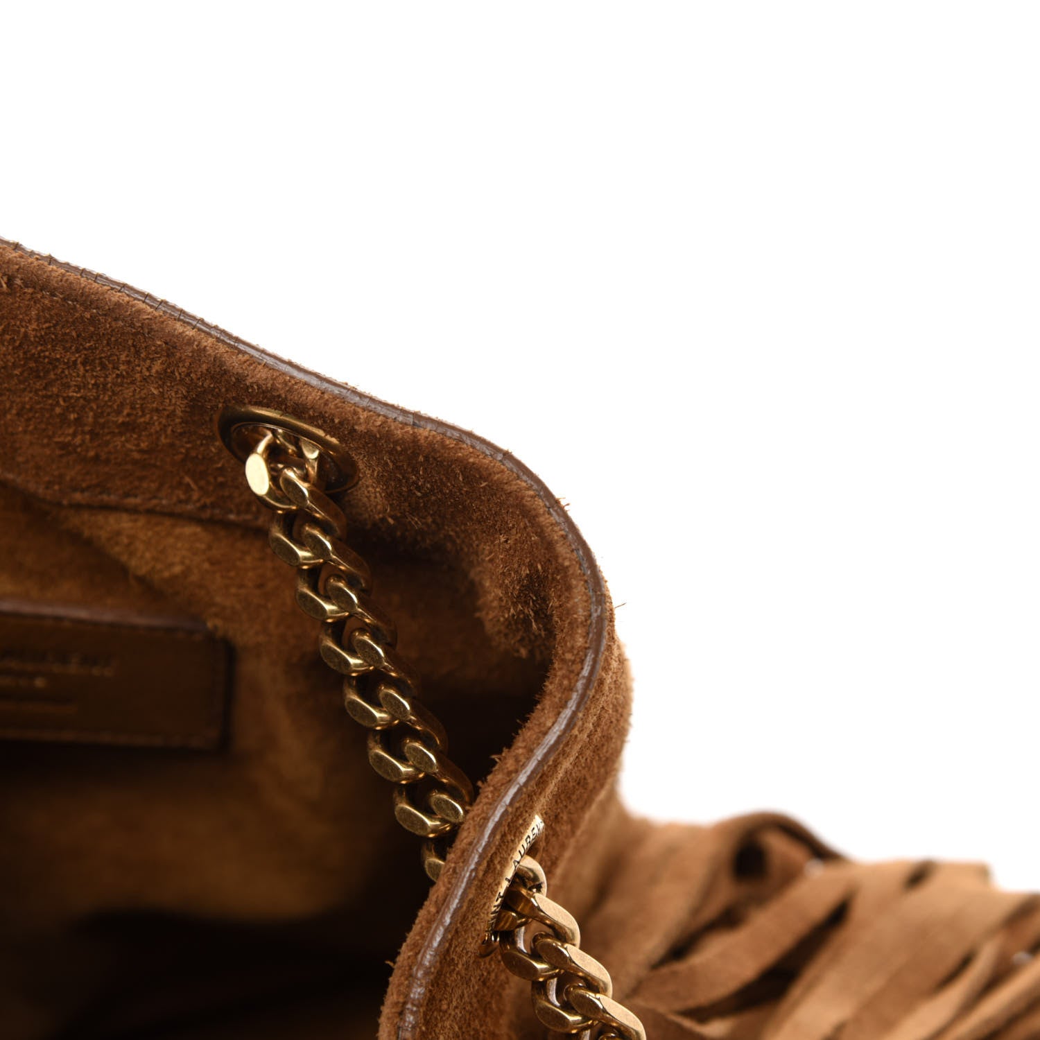 Saint Laurent Suede Calfskin Fringe Baby Emmanuelle Bucket Light Ochre 9 of 12