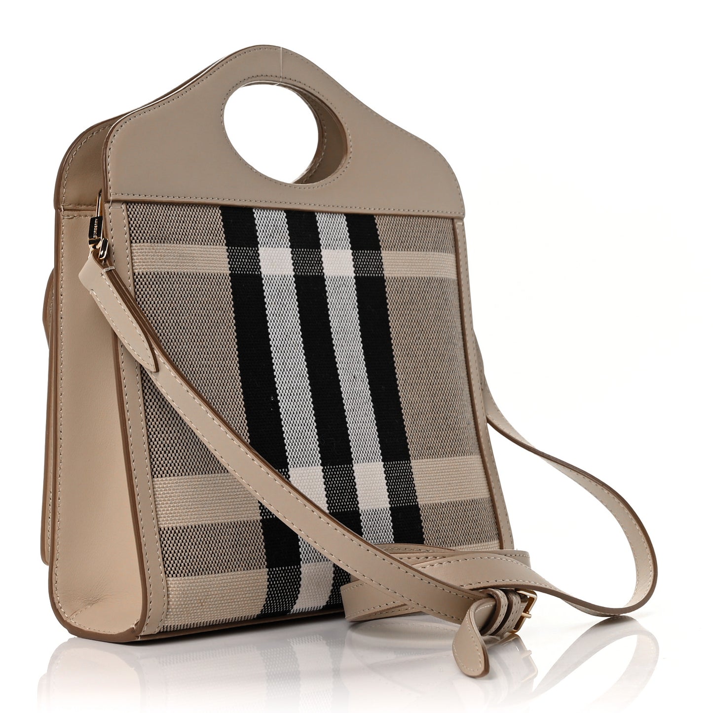 Smooth Calfskin Canvas Check Mini Pocket Bag Dusty Sand Soft Fawn