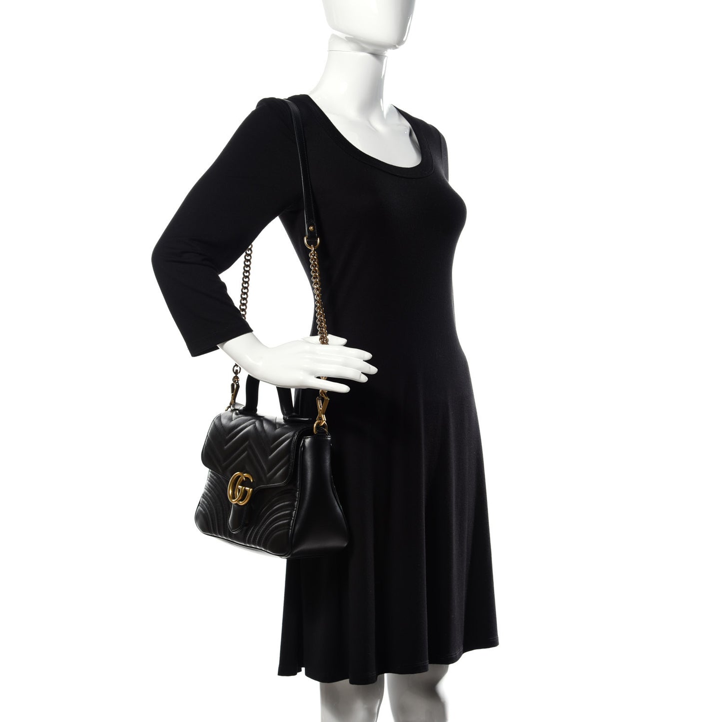 Calfskin Matelasse Small GG Marmont Top Handle Shoulder Bag Black