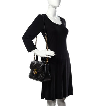 Gucci Calfskin Matelasse Small GG Marmont Top Handle Shoulder Bag Black 2 of 9