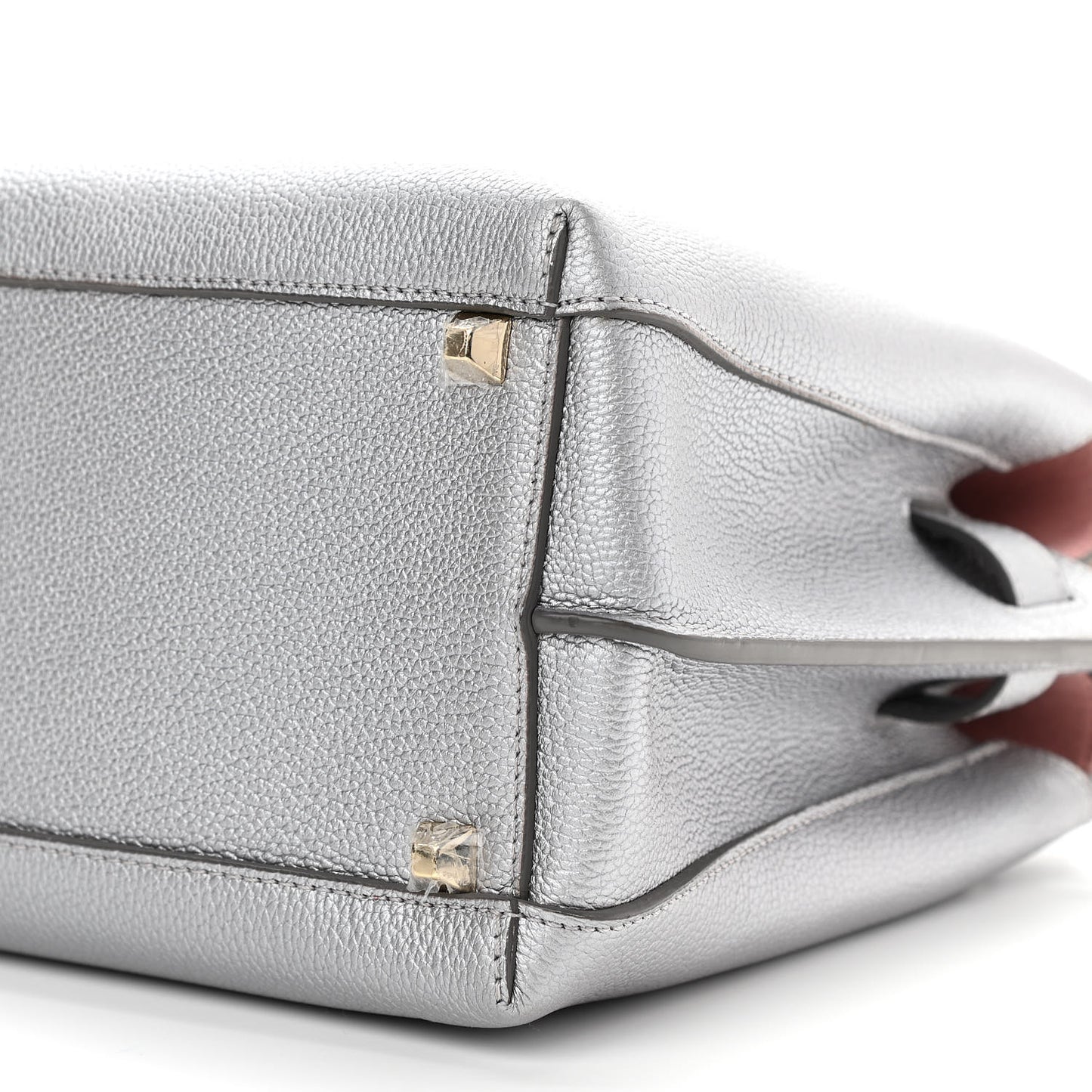 Metallic Grained Calfskin Medium Milla Tote Silver