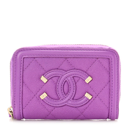 Chanel Caviar Quilted Filigree Coin Purse Purple 1 of 10