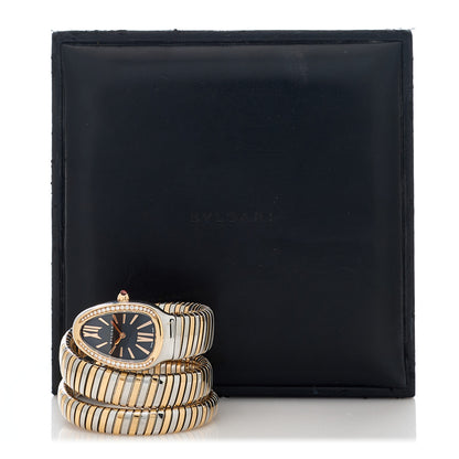 Bulgari Stainless Steel 18K Rose Gold Diamond Bezel 35mm Serpenti Tubogas Double Spiral Quartz Watch Black 5 of 5