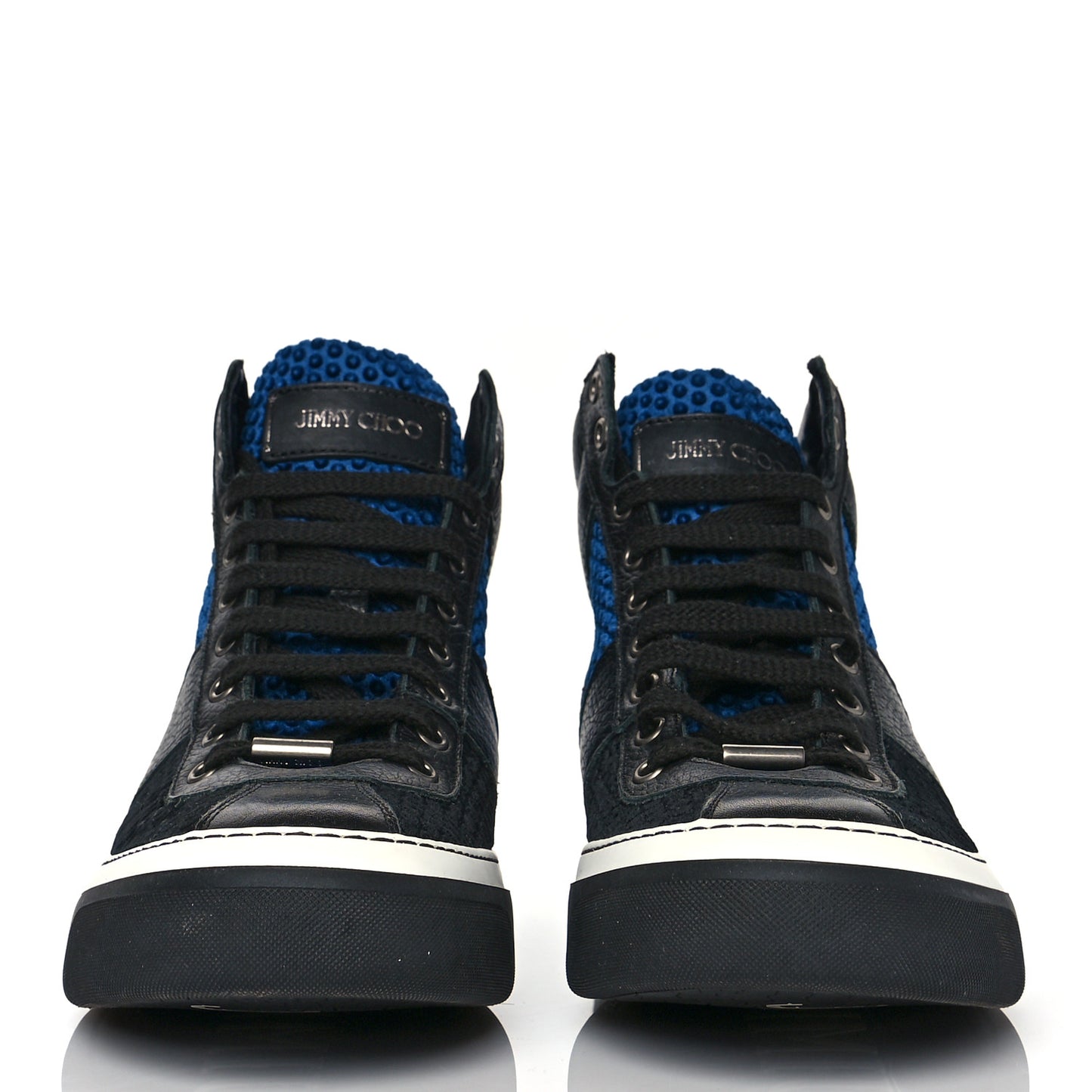 Calfskin Suede Studded Mens High Top Sneaker 42 Black Blue