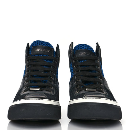 Jimmy Choo Calfskin Suede Studded Mens High Top Sneaker 42 Black Blue 2 of 8