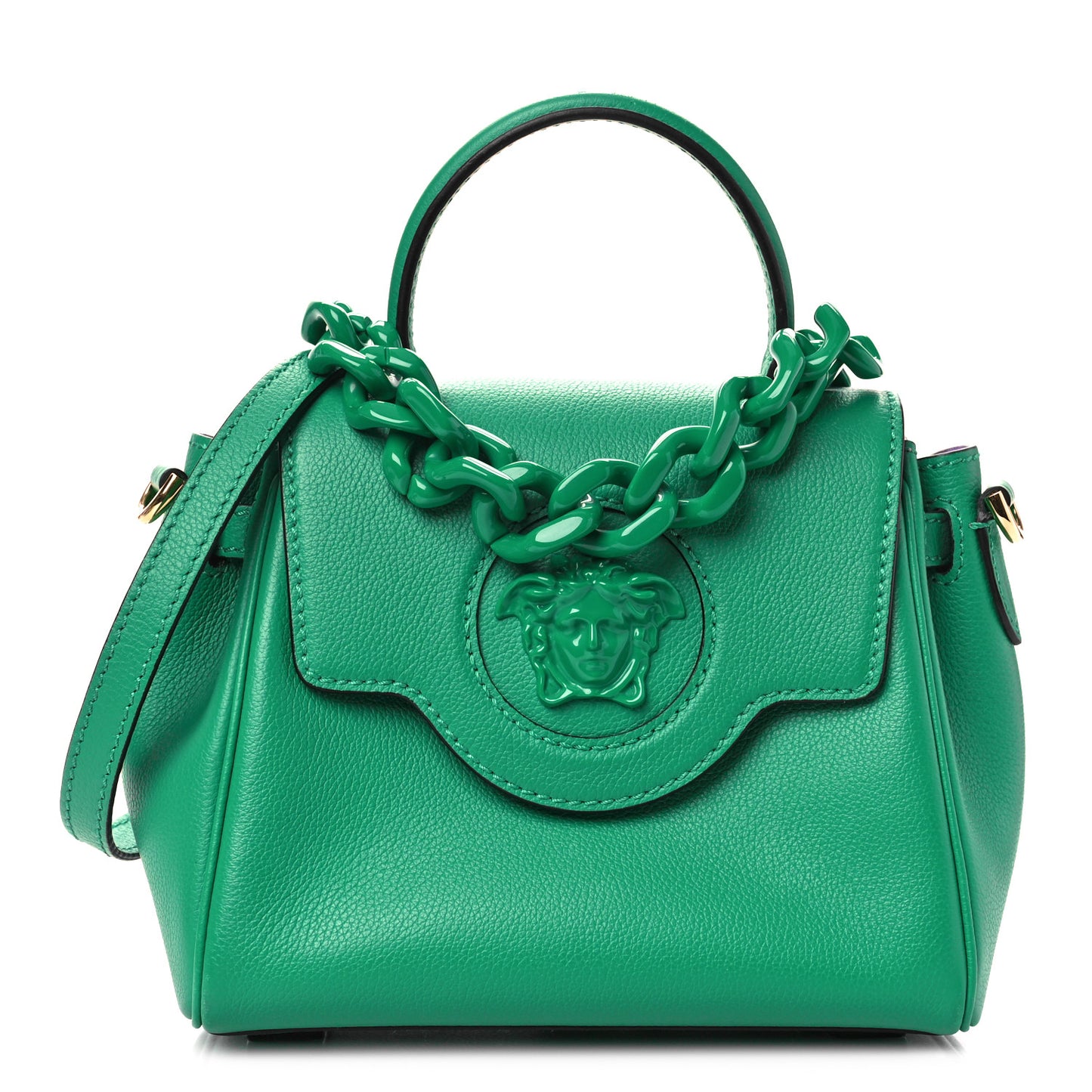 Grained Calfskin Small La Medusa Top Handle Bag Turquoise