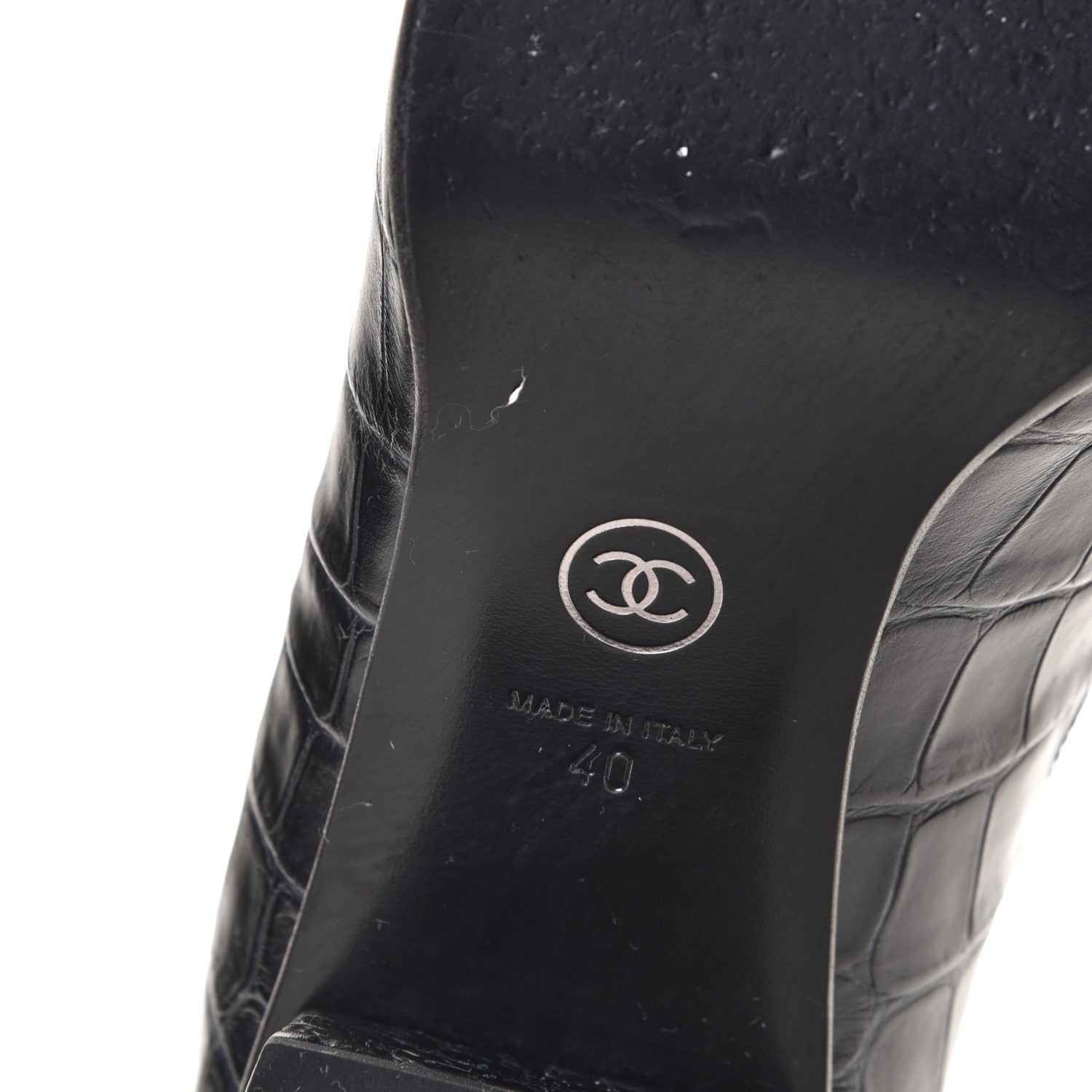 Chanel Calfskin Crocodile Embossed CC Chain Mocassin Loafers 40 Navy 10 of 11