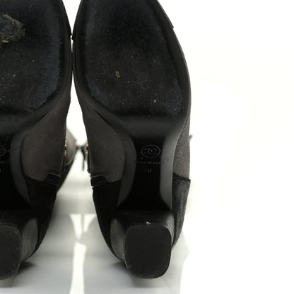 Chanel Suede Calfskin CC Cap Toe Knee High Boots 40 Black Grey 10 of 13