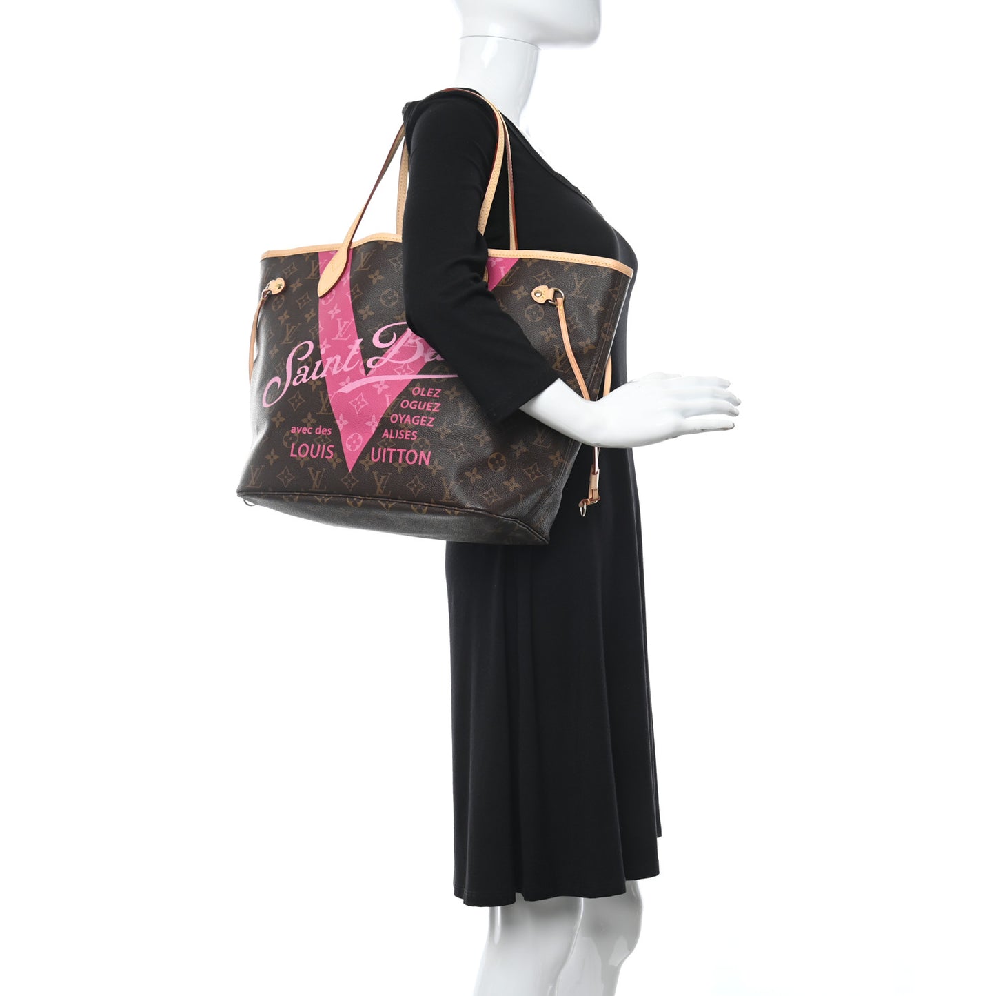 Monogram Saint Barth V Neverfull MM Hot Pink