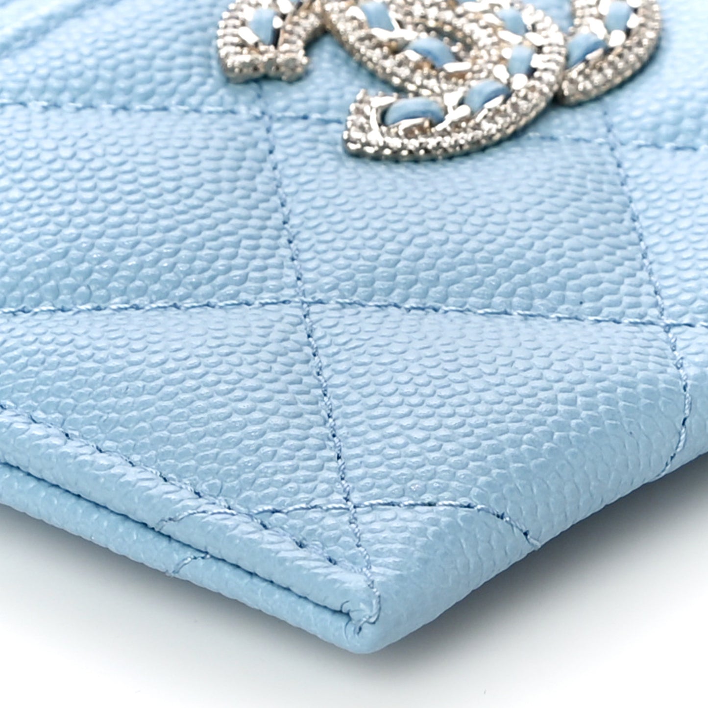Caviar Quilted Crystal Card Holder Light Blue