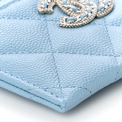 Chanel Caviar Quilted Crystal Card Holder Light Blue 10 of 12