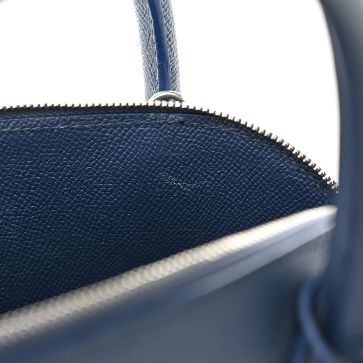 Signature Grained Calfskin Logo S Ville Top Handle Bag Bleu Canopee White