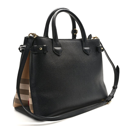 Burberry Derby Calfskin House Check Medium Banner Tote Black 3 of 11